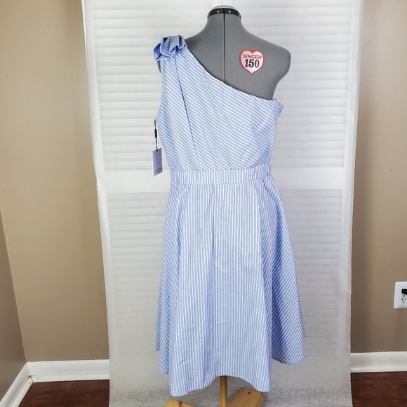 NWT Calvin Klein one shoulder stripe midi dress 14 - Picture 3 of 11